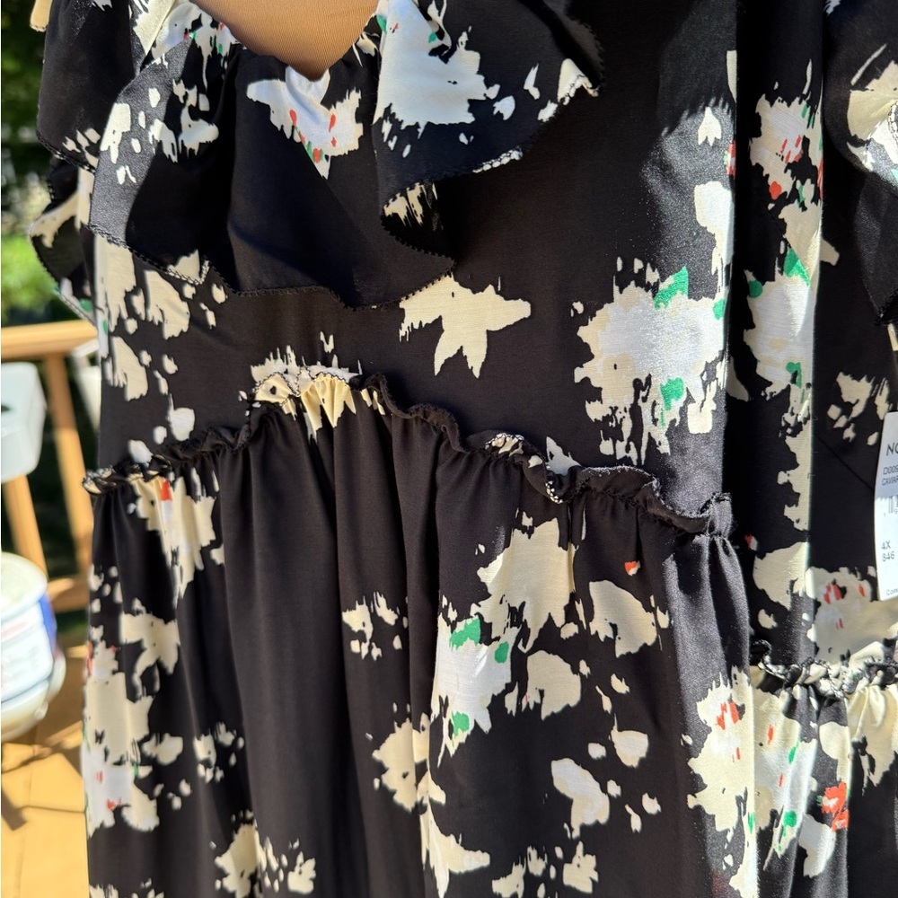Joie Black/White Floral Mini Summer Ruffle Dress Spaghetti Strap Plus Size 4X - Picture 4 of 14